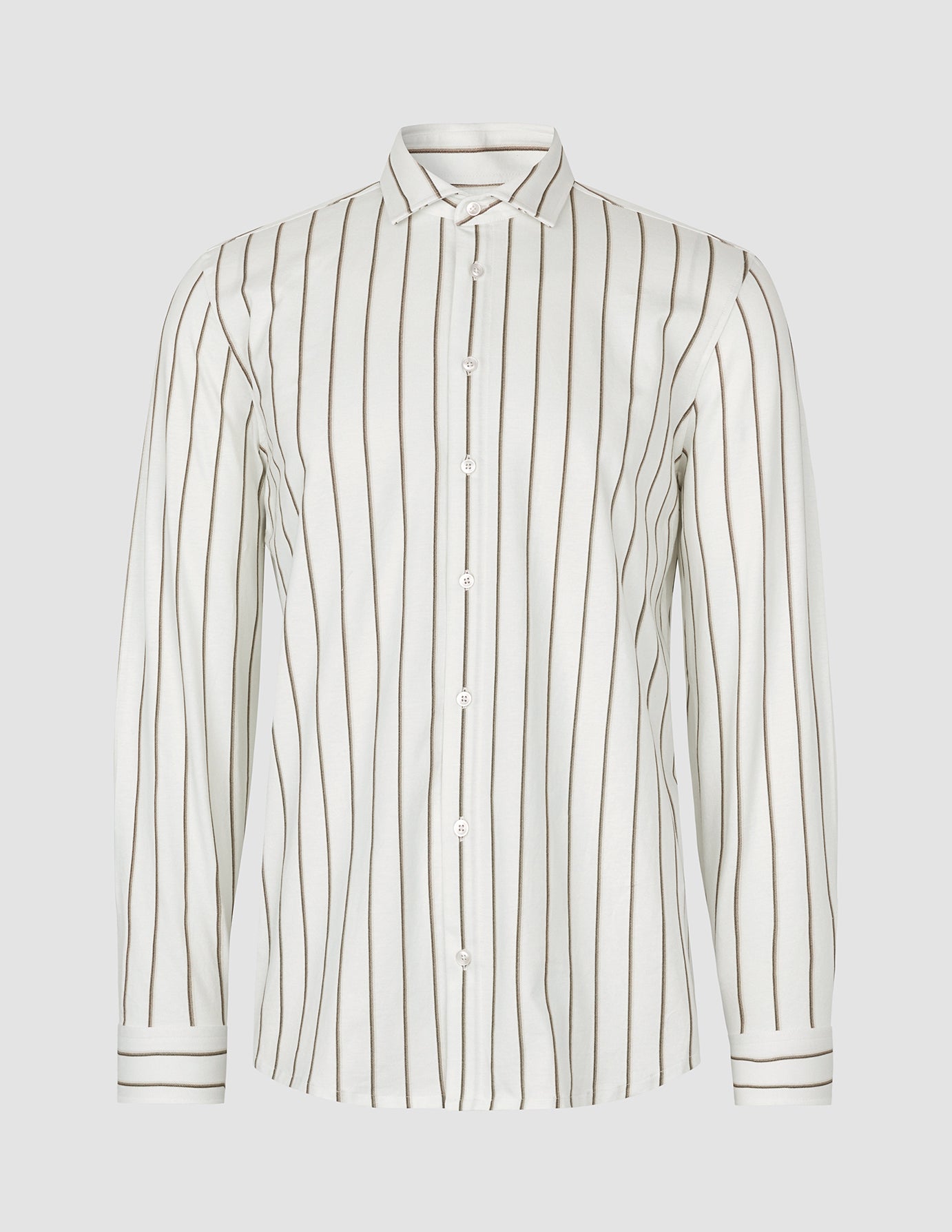 Classic Shirt Sand Herringbone Stripes Slim
